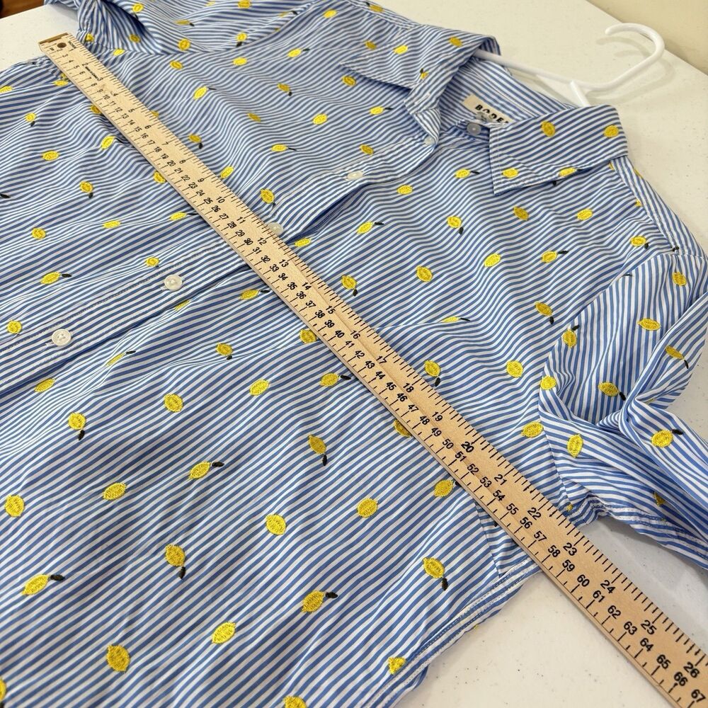 Boden Sienna Embroidered Lemons Shirt US 14 Blue Stripe Yellow Fruit Resort Prep - Picture 7 of 8